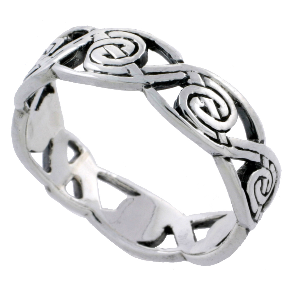 Sterling Silver Swirl Knot Ring Wedding Band Thumb Ring 3/16 inch wide sizes 6 - 10
