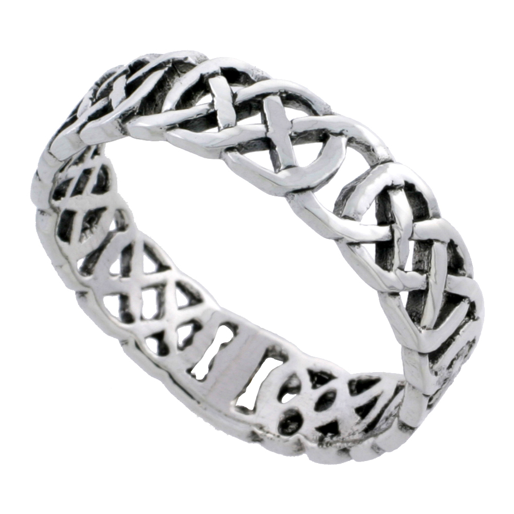 STERLING SILVER CELTIC KNOT RING WEDDING BAND THUMB RING 3/16 INCH WIDE SIZES 6 - 10