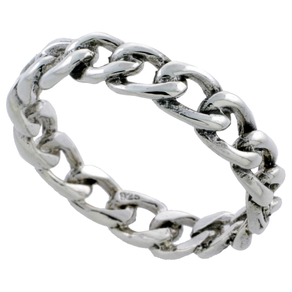 Sterling Silver Link Chain Stacking Ring 3/16 inch wide sizes 6 - 10