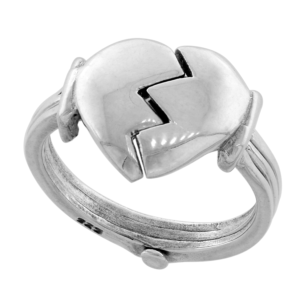 Sterling Silver Split Heart Ring 1/2 inch wide sizes 4 - 10