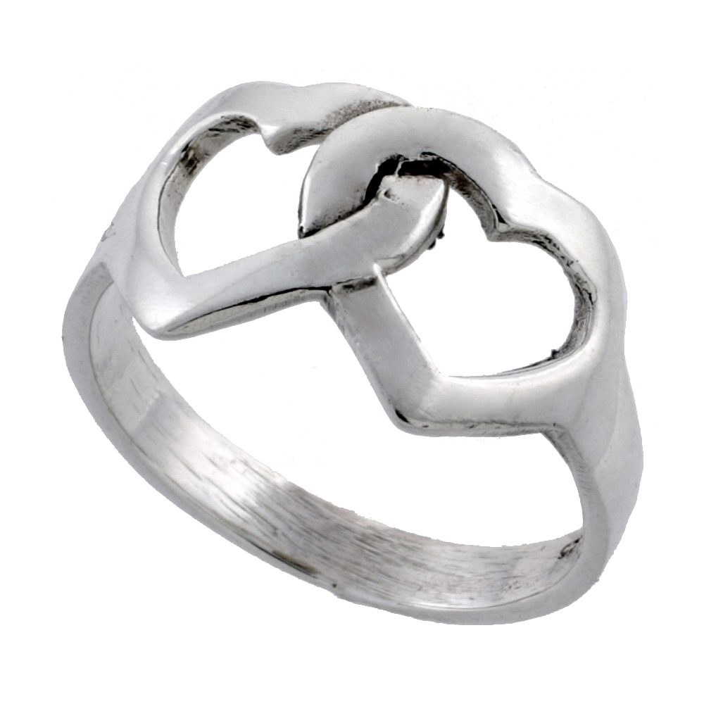 STERLING SILVER LINKED HEARTS RING 1/2 INCH WIDE SIZES 5 - 11
