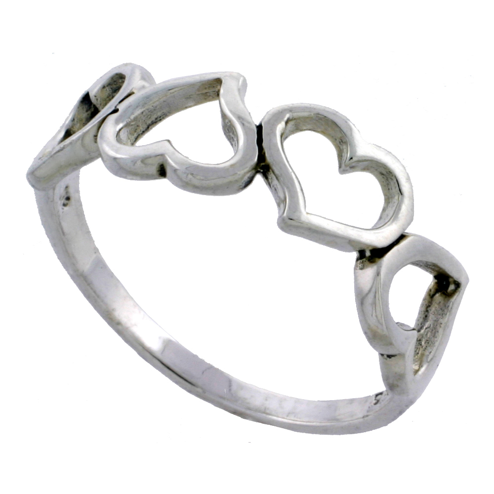 Sterling Silver Hearts Ring 1/4 inch sizes 6 - 11