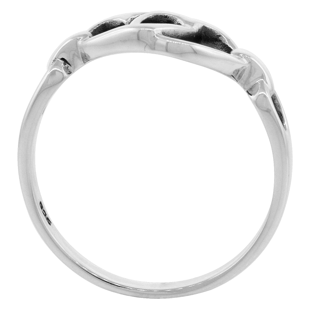 STERLING SILVER LINKED HEARTS RING 5/16 INCH WIDE SIZES 6 - 10