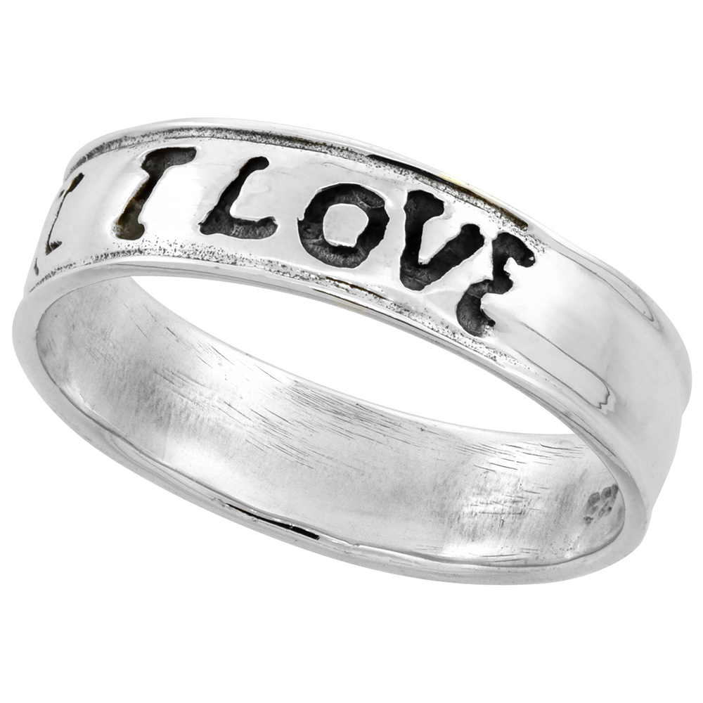 STERLING SILVER I LOVE YOU RING 1/4 INCH WIDE SIZES 6 - 10