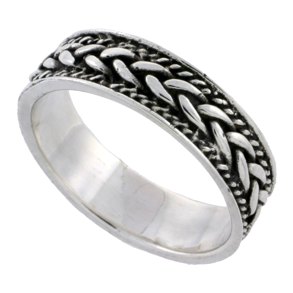 STERLING SILVER BRAIDED ROPE RING 1/4 INCH SIZES 6 - 10