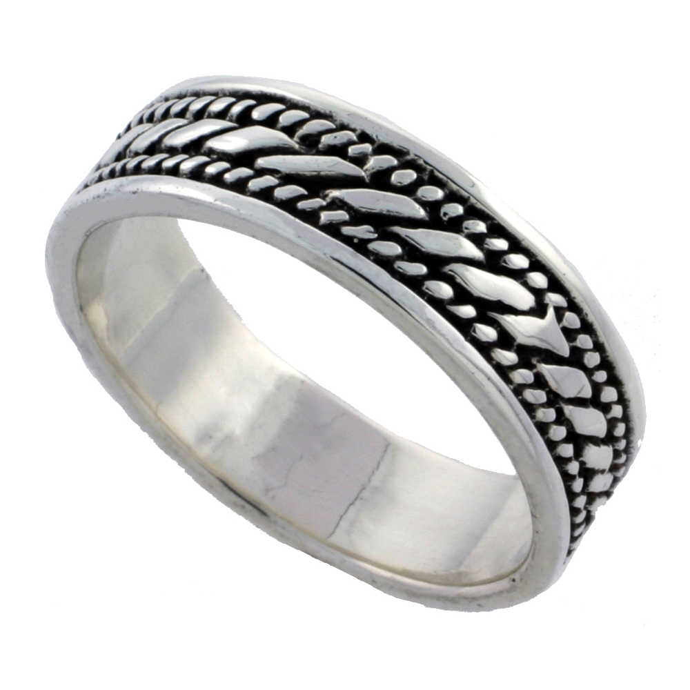 STERLING SILVER SPIRAL ROPE DESIGN RING 3/16 INCH WIDE SIZES 6 - 10