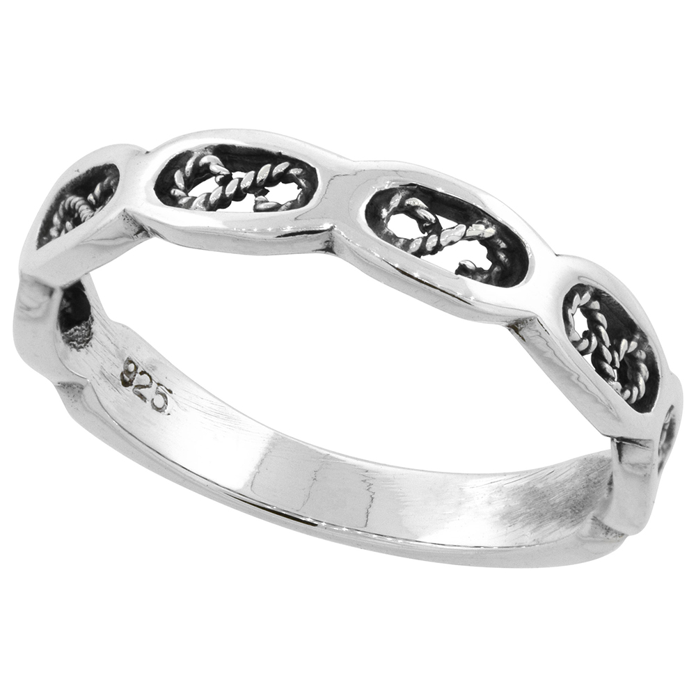 Sterling Silver Filigree Swirl Stacking Ring 1/8 inch wide sizes 6 - 10