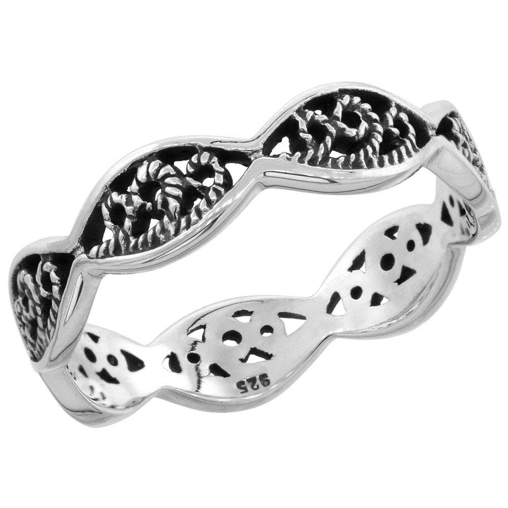 STERLING SILVER FILIGREE STACKING RING 1/8 INCH WIDE SIZES 6 - 10