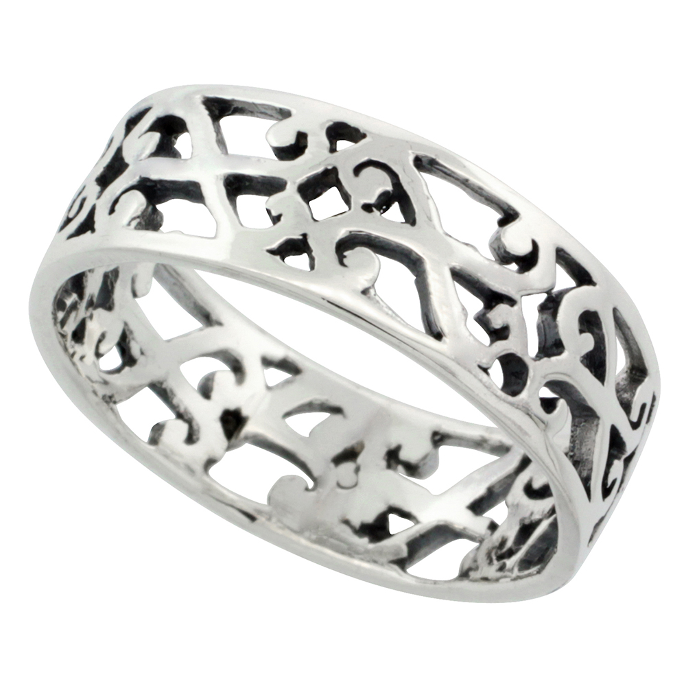 STERLING SILVER S SCROLLS RING 1/4 INCH WIDE SIZES 6 - 10