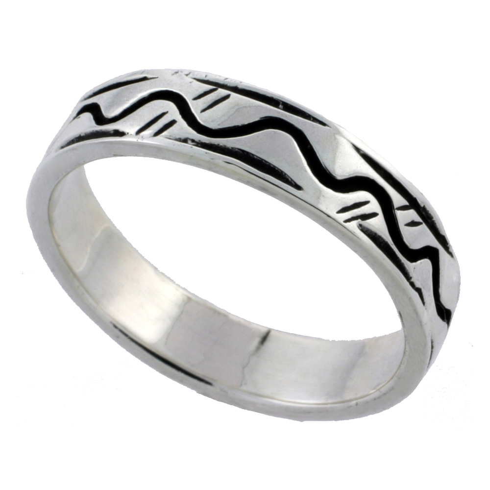 STERLING SILVER RAIN & WAVE RING NATIVE AMERICAN SYMBOL 3/16 INCH WIDE SIZES 6 - 10