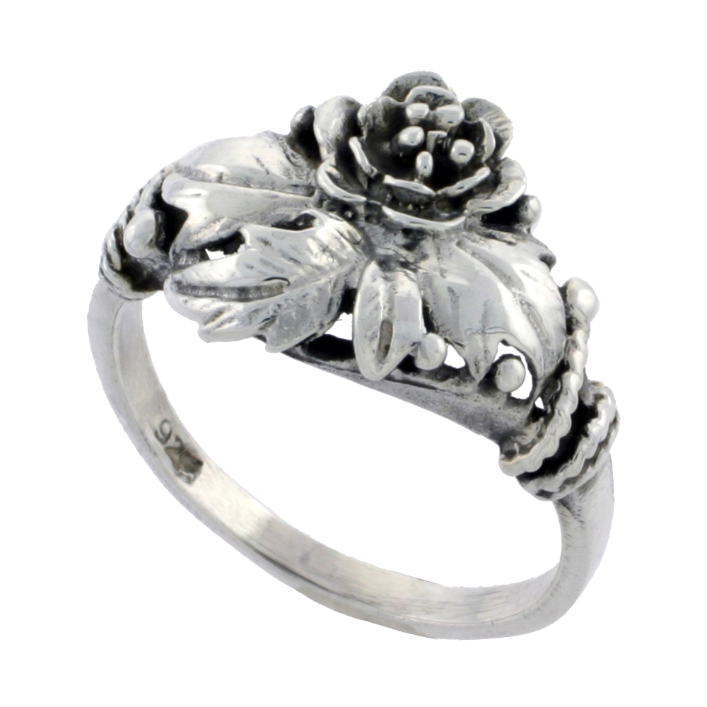 STERLING SILVER FLOWER RING 1/2 INCH WIDE SIZES 6 - 10
