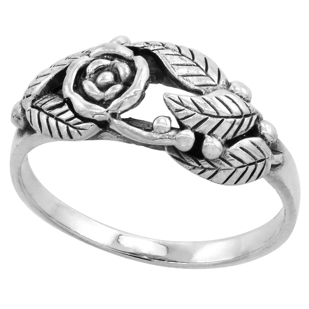 Sterling Silver Flower Vine Ring 5/16 inch wide, sizes 6 - 10