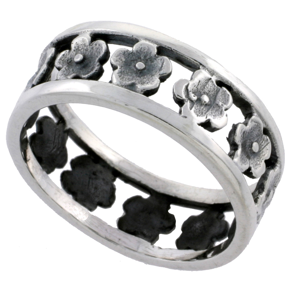 Sterling Silver Hibiscus Flowers Ring 5/16 inch wide sizes 6 - 10