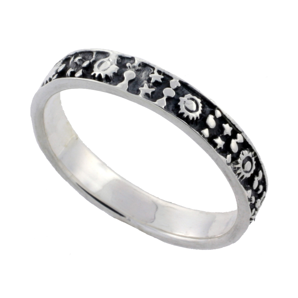 Sterling Silver Stars Moon and Sun Ring Celestial Symbols Dainty 1/8 inch sizes 6 - 10