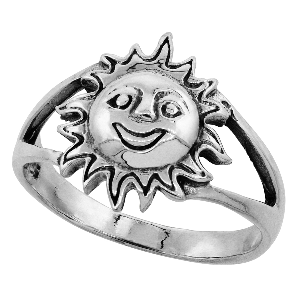 Sterling Silver Surya Hindu Sun God Ring 7/16 inch wide sizes 6 - 10