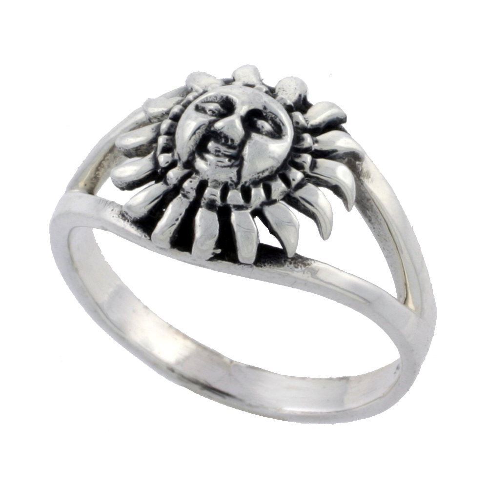 STERLING SILVER SUN RING FOR WOMEN 3/8 INCH WIDE SIZES 6 - 10
