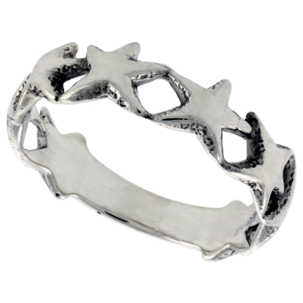 STERLING SILVER STARS RING FOR WOMEN 1/4 INCH WIDE SIZES 6 - 10