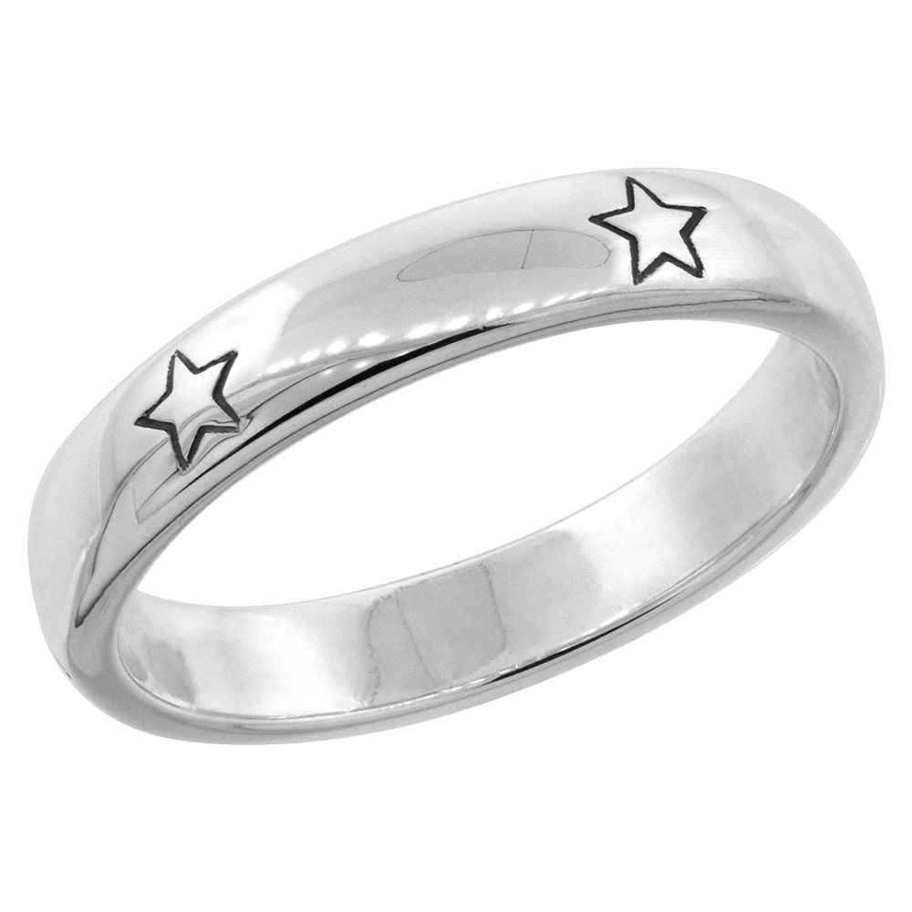 Sterling Silver Stackable Stars Ring for Women Wedding Band Flawless Polished finish 1/8 inch sizes 6 - 10