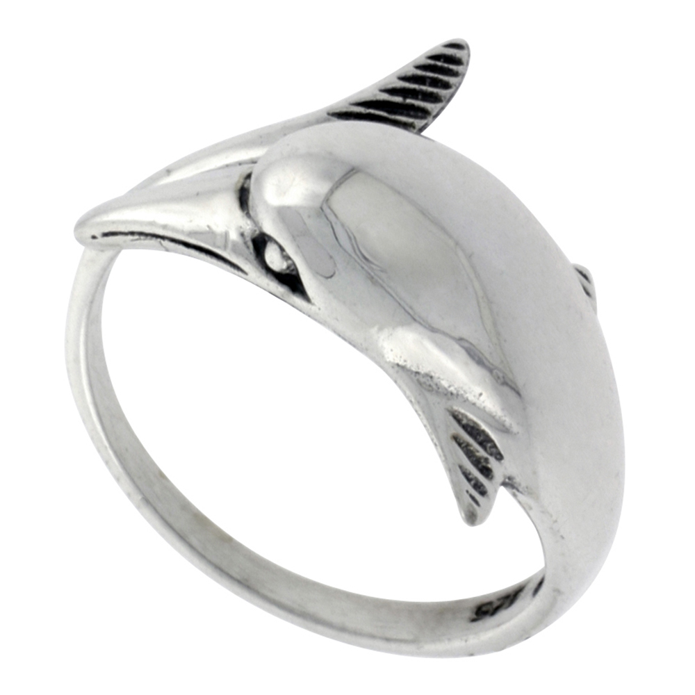 STERLING SILVER DOLPHIN RING FOR WOMEN 5/8 INCH WIDE SIZES 6 - 10