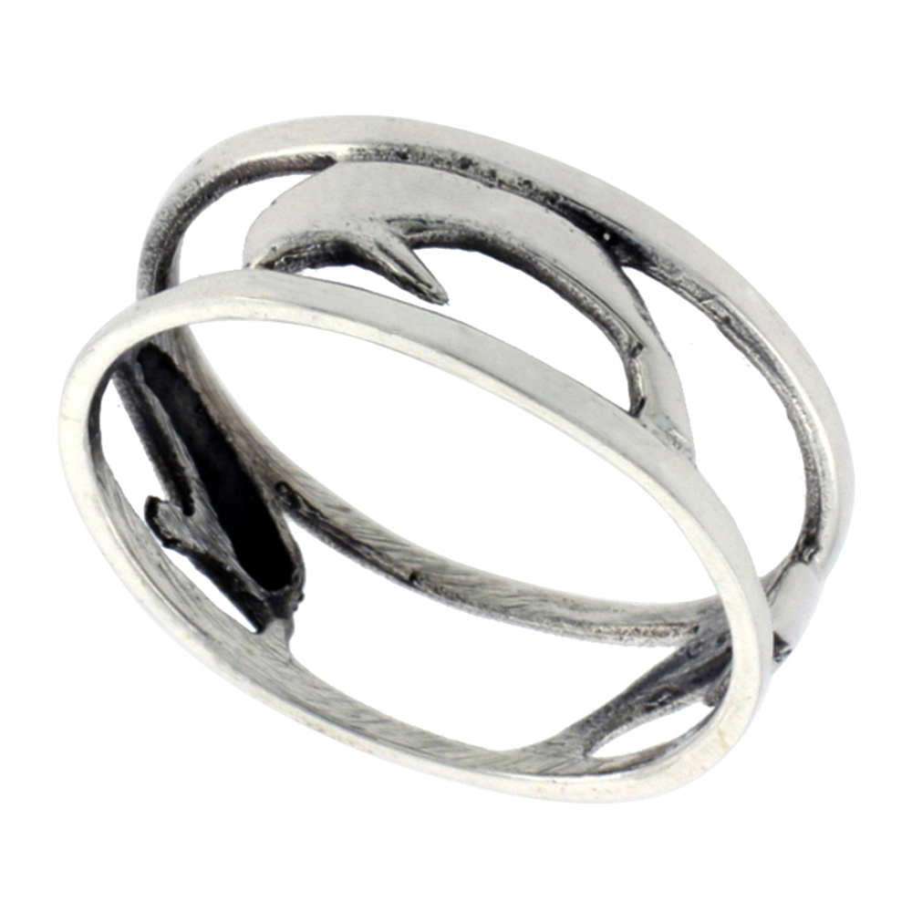 Sterling Silver Dolphin Ring for Women 0.25 inch sizes 6 - 10
