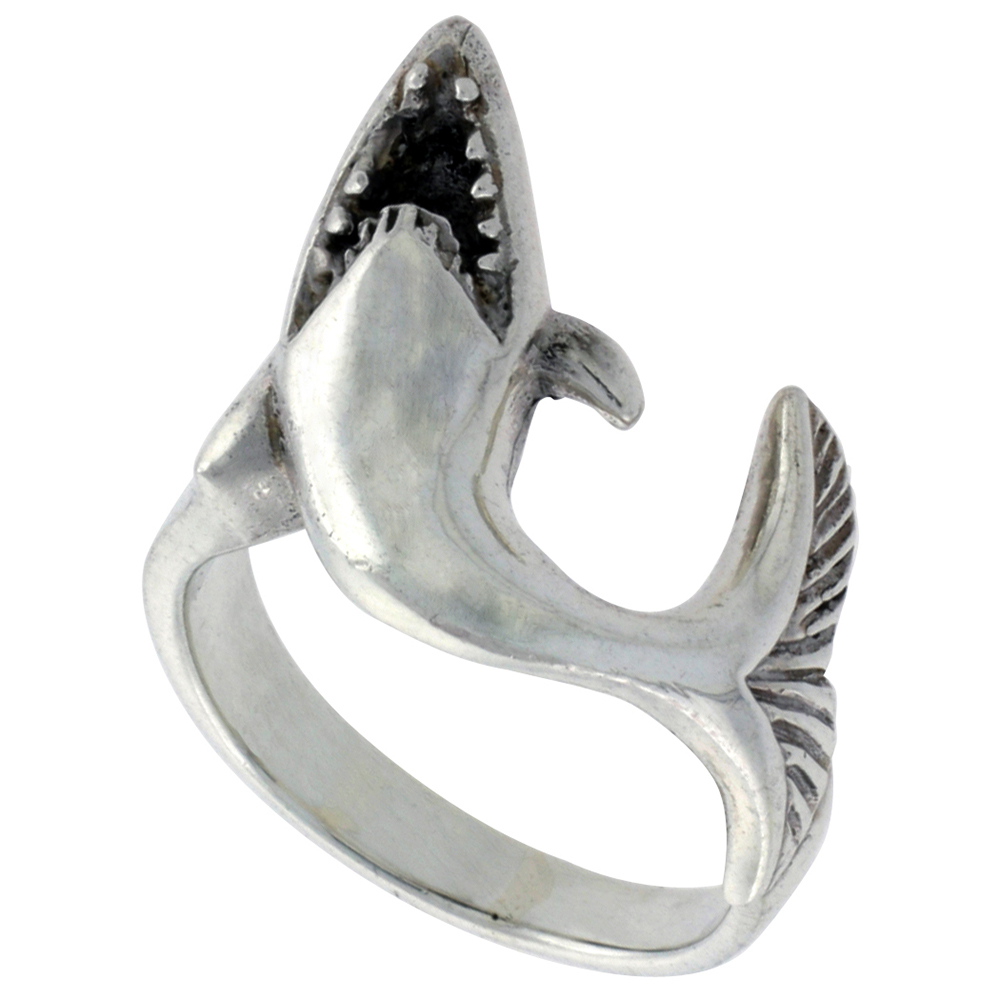 STERLING SILVER SHARK RING FOR WOMEN 1/4 INCH SIZES 6 - 10