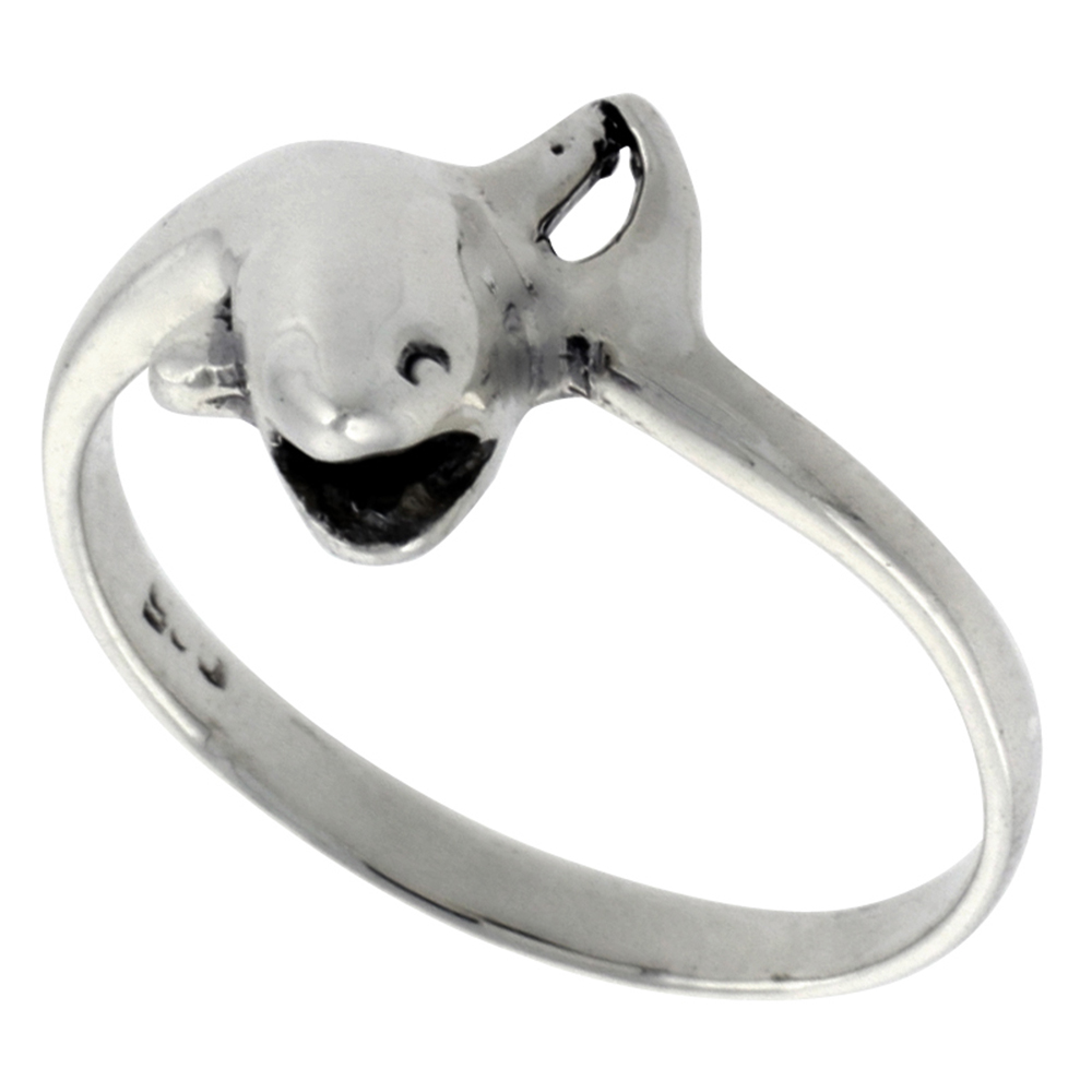 STERLING SILVER DOLPHIN RING FOR WOMEN 1/2 INCH WIDE SIZES 6 - 10