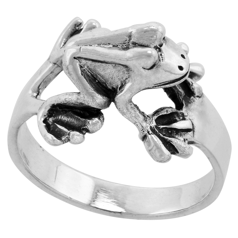 STERLING SILVER FROG RING FOR WOMEN 1/2 INCH WIDE SIZES 6 - 10