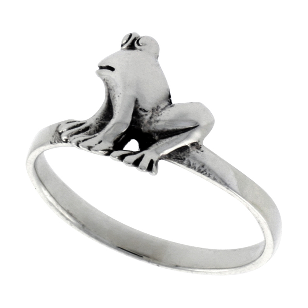 Sterling Silver Frog Ring for Women 7/16 inch wide sizes 6 - 10