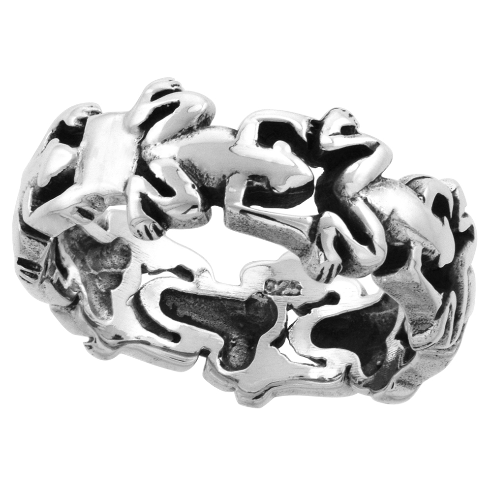 STERLING SILVER FROGS RING FOR WOMEN 5/16 INCH WIDE SIZES 6 - 10