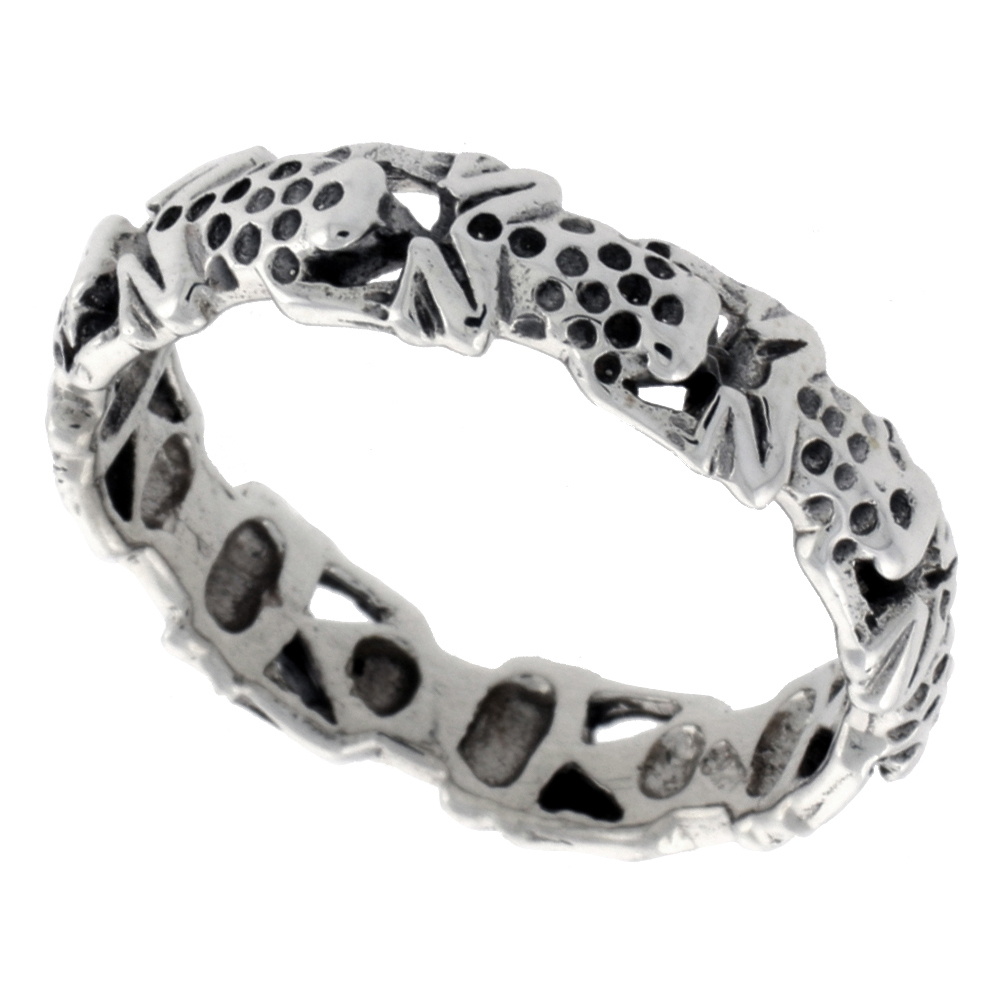 STERLING SILVER FROGS RING FOR WOMEN 1/4 INCH WIDE SIZES 6 - 10