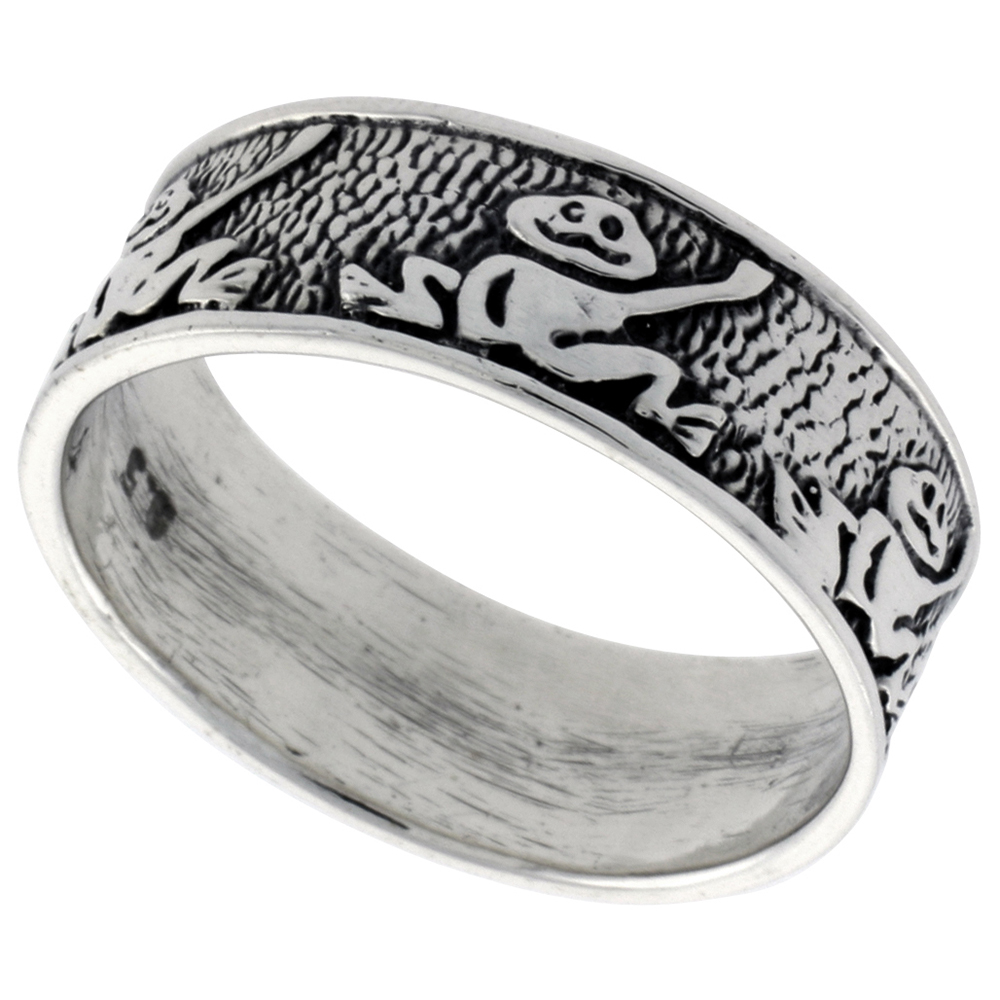 STERLING SILVER FROGS RING FOR WOMEN 5/16 INCH WIDE SIZES 6 - 10