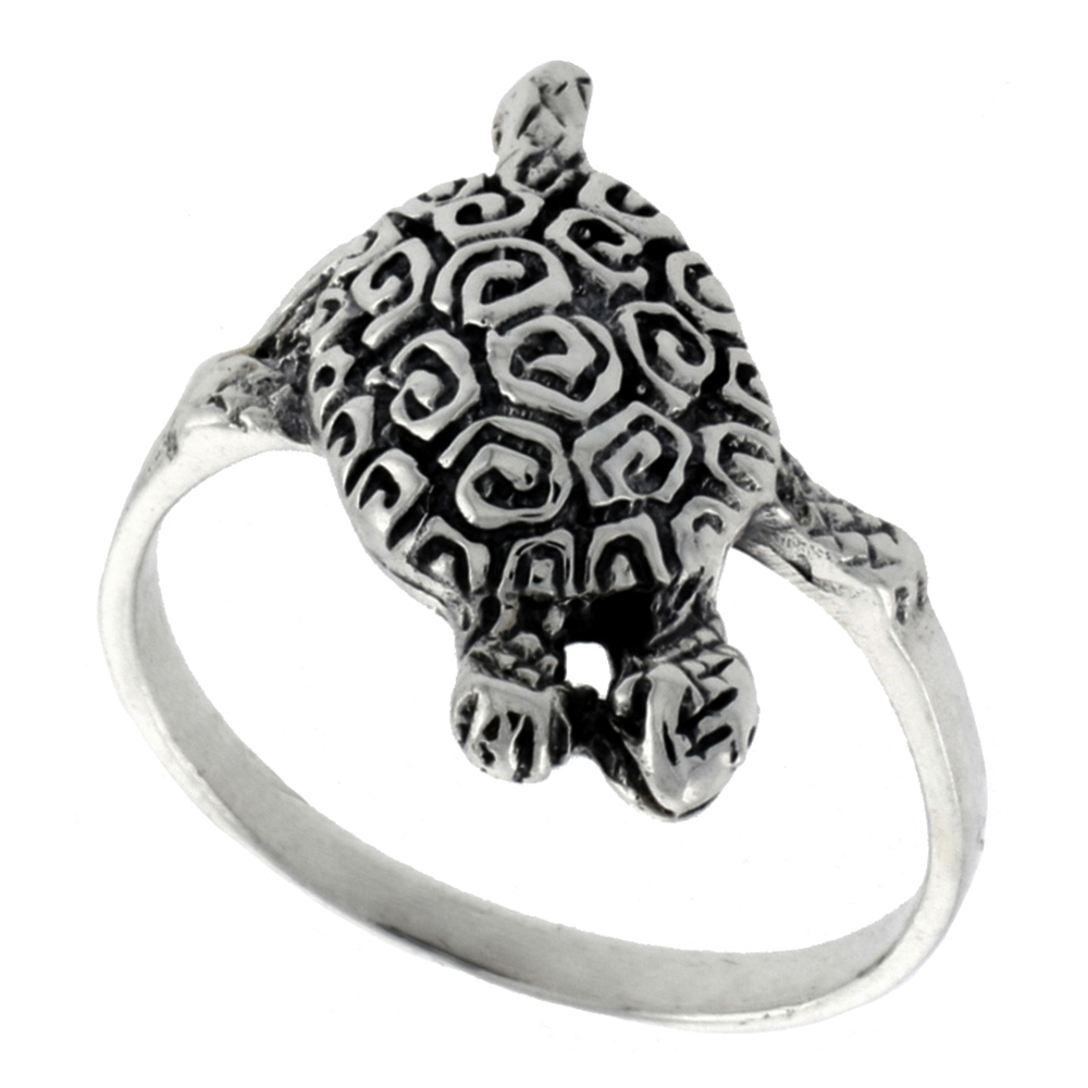 STERLING SILVER TURTLE RING FOR WOMEN 3/4 INCH SIZES 6 - 10