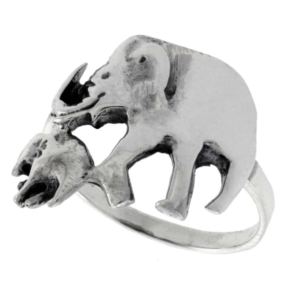 STERLING SILVER MOTHER & CALF ELEPHANT RING FOR WOMEN 3/4 INCH SIZES 6 - 10