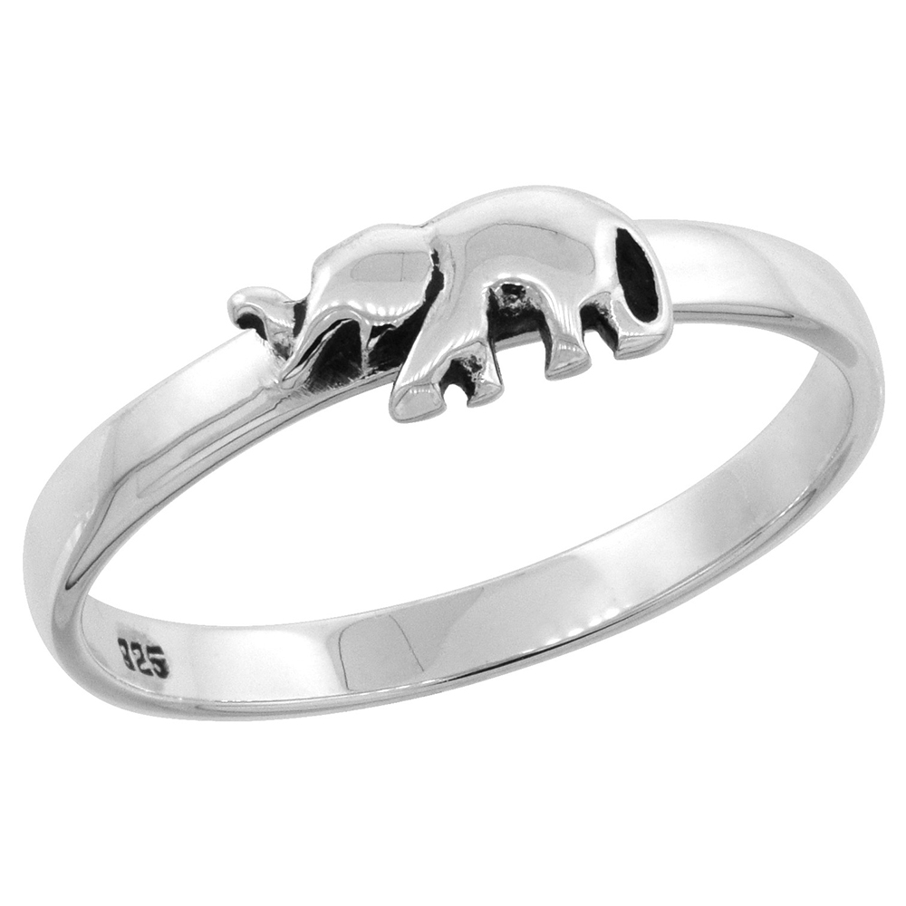 Dainty Sterling Silver Stackable Elephant Ring for Women & Teens Flawless polished finish 3/16 inch wide sizes 6 - 10