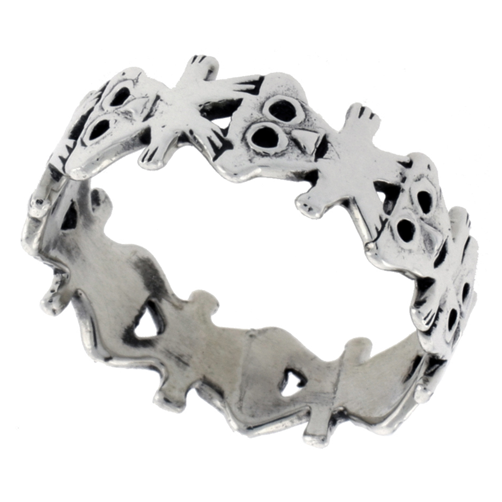 Sterling Silver Teddy Bears Ring for Women 5/16 inch wide sizes 6 - 10