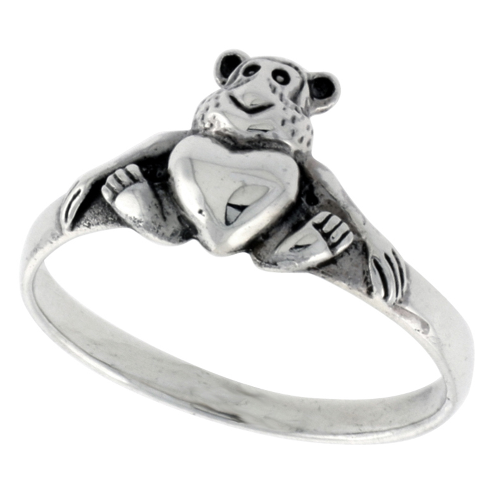 STERLING SILVER MONKEY W/ HEART RING FOR WOMEN 3/8 INCH WIDE SIZES 6 - 10