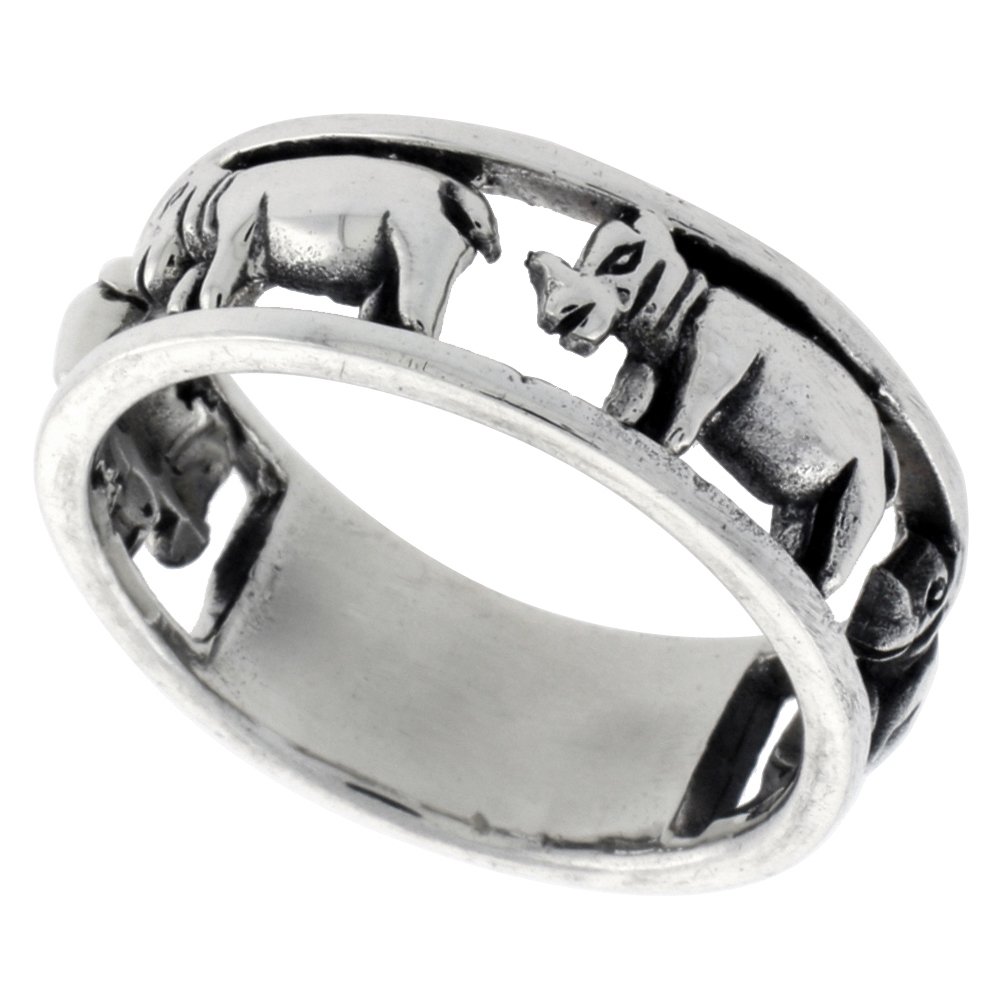 STERLING SILVER HIPPOPOTAMUS RING FOR WOMEN POLISHED FINISH 5/16 INCH SIZES 6 - 10