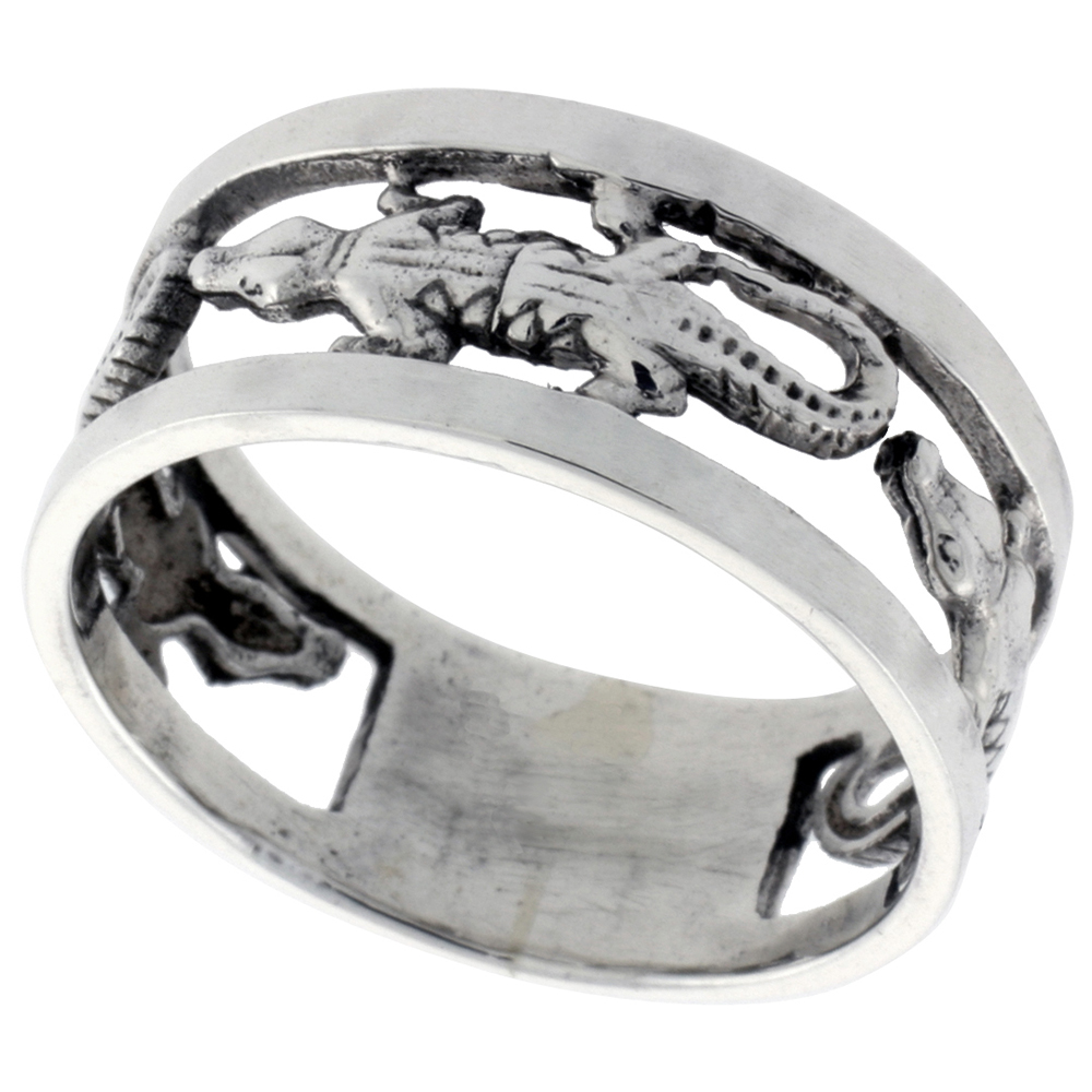 STERLING SILVER ALLIGATOR RING FOR WOMEN 3/8 INCH WIDE SIZES 6 - 10