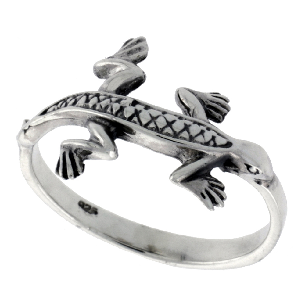 STERLING SILVER LIZARD RING FOR WOMEN 1/2 INCH WIDE SIZES 6 - 10