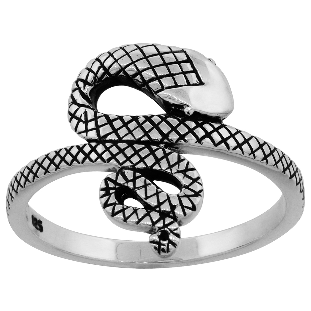 STERLING SILVER SNAKE RING FOR WOMEN 5/8 INCH WIDE SIZES 6 - 10