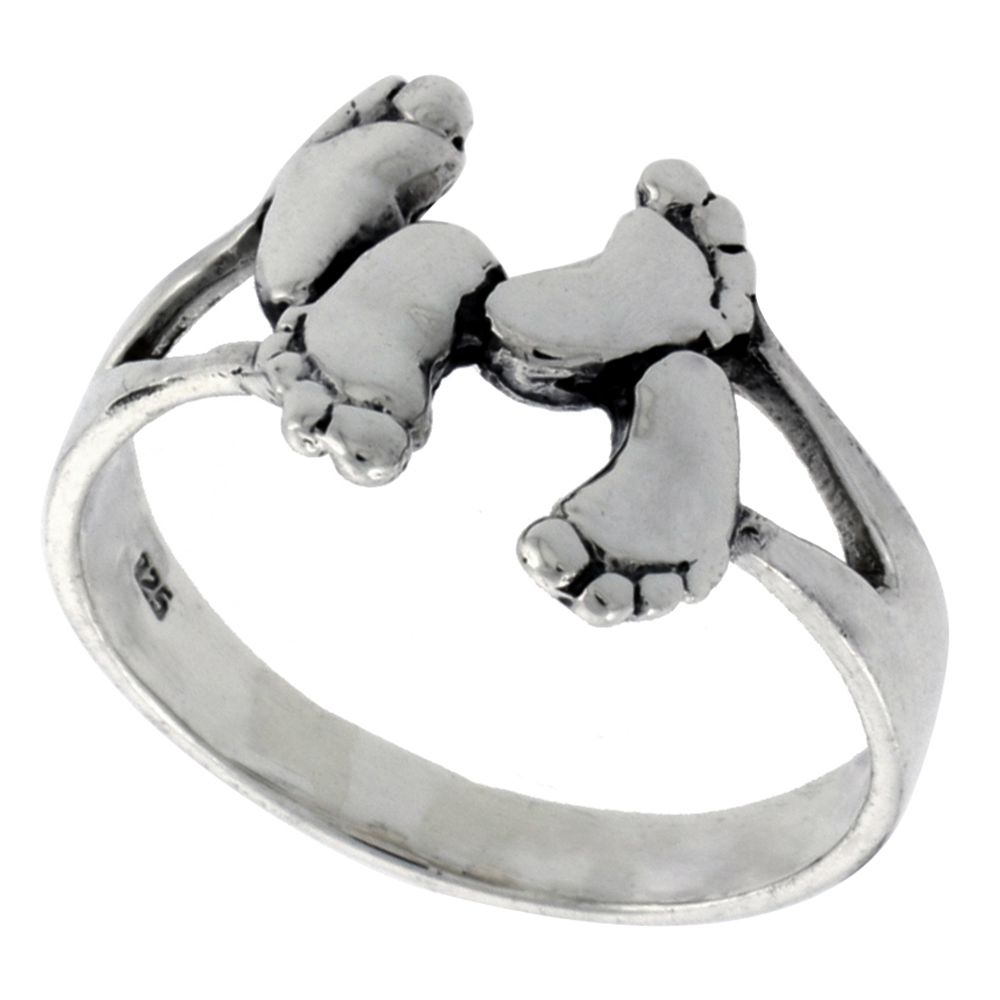 Sterling Silver Two Pairs of Feet Ring for Women 5/8 inch wide sizes 6 - 10