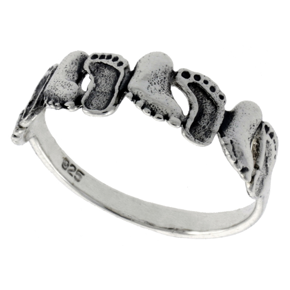 STERLING SILVER FOOTPRINTS RING FOR WOMEN 5/16 INCH WIDE SIZES 6 - 10