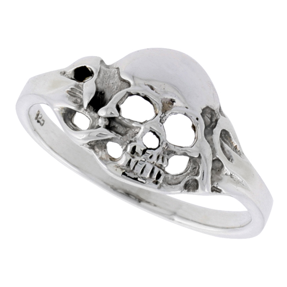 Sterling Silver Skull Ring for Women Dainty 0.5 inch wide sizes 6 - 10