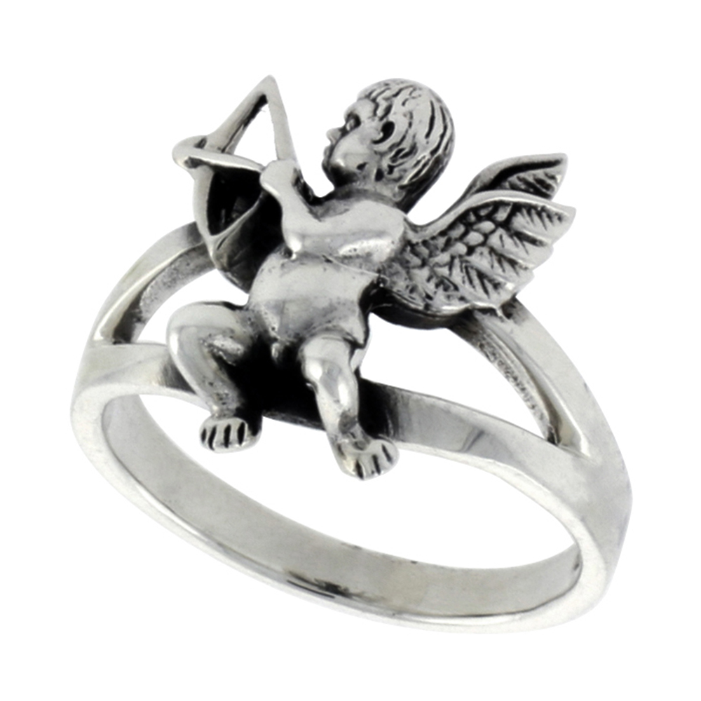 STERLING SILVER CUPID RING FOR WOMEN 5/8 INCH WIDE SIZES 6 - 10