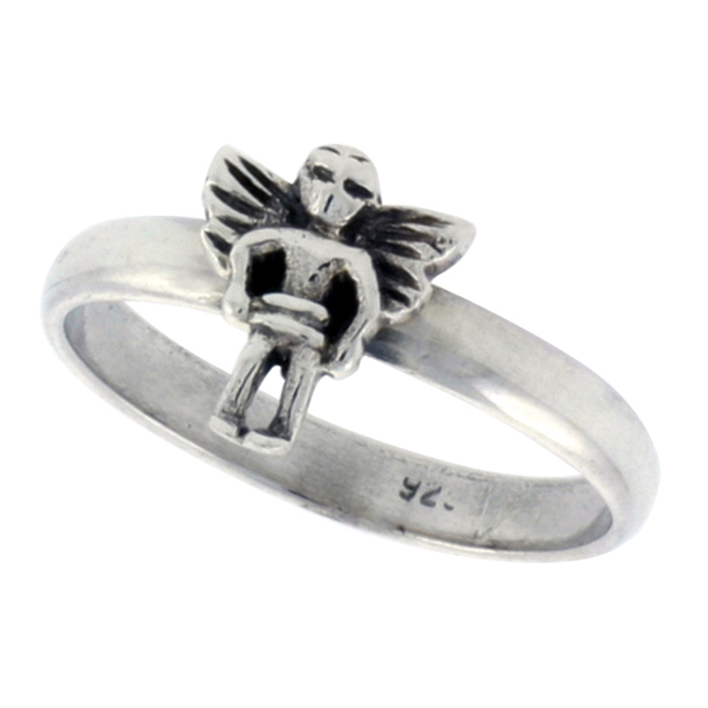 STERLING SILVER ANGEL RING FOR WOMEN DAINTY 3/8 INCH WIDE SIZES 6 - 10