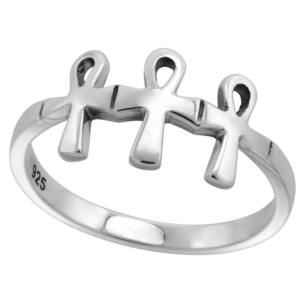STERLING SILVER EGYPTIAN ANKH RING 3/8 INCH WIDE SIZES 6 - 10