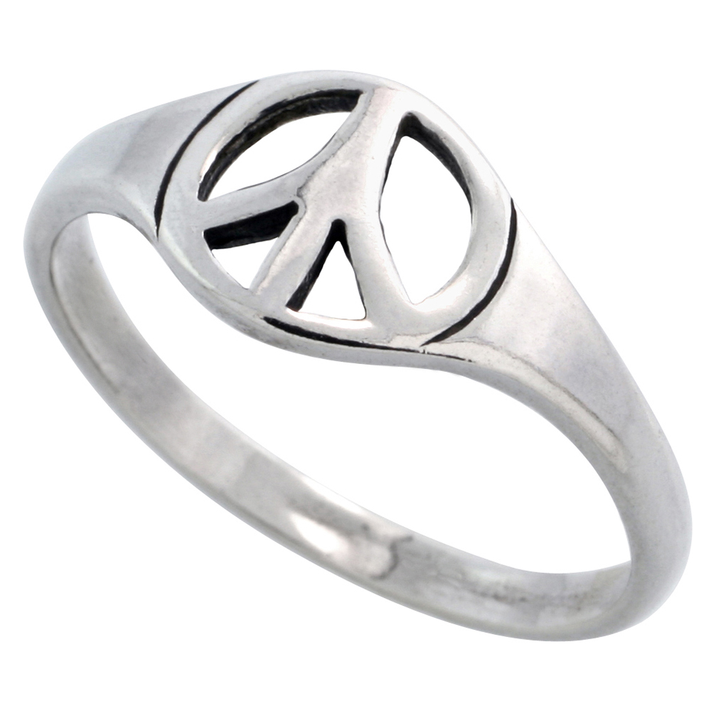 STERLING SILVER PEACE SIGN RING DAINTY 5/16 INCH WIDE SIZES 6 - 10