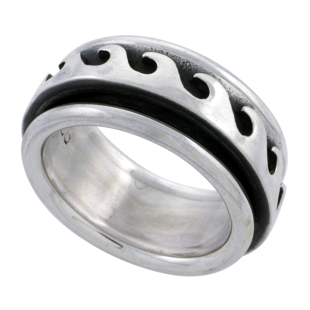 STERLING SILVER WAVE SPINNER RING 3/8 INCH WIDE