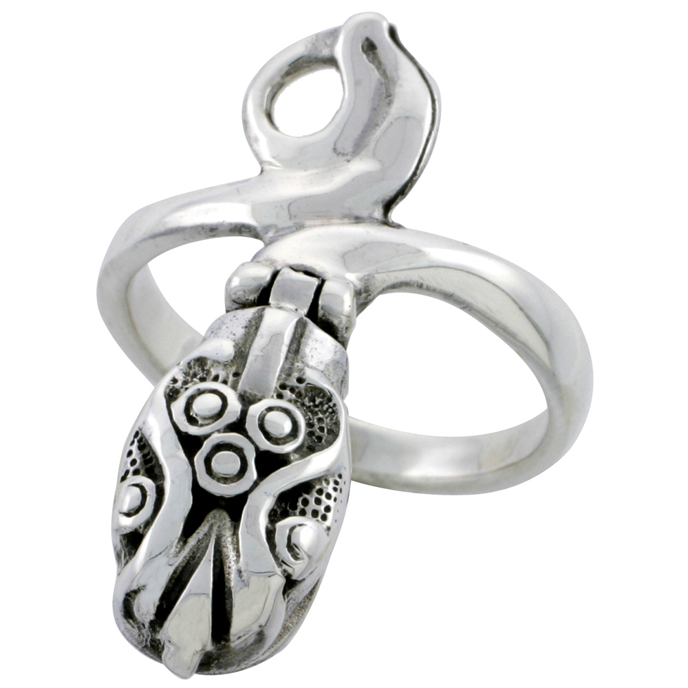 STERLING SILVER SNAKE POISON RING 1 1/8 INCH SIZES 6 - 10