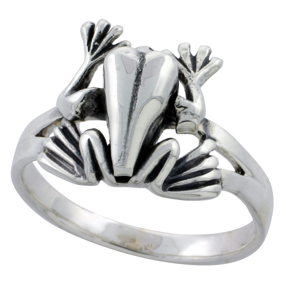 STERLING SILVER MOVABLE FROG RING 1/2 INCH WIDE SIZES 6 - 10